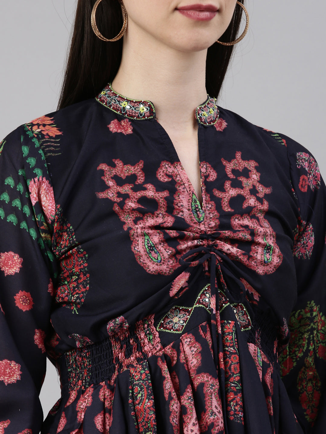 Neerus Navy Blue Color Model Fabric Kurta