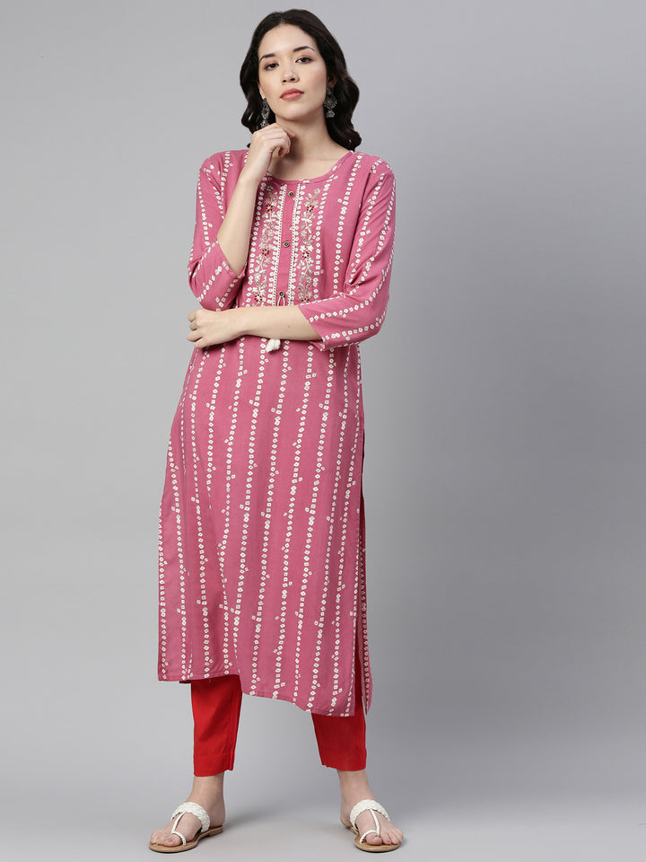 Neerus Onion Color Rayon Fabric Kurta