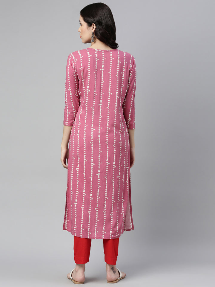 Neerus Onion Color Rayon Fabric Kurta