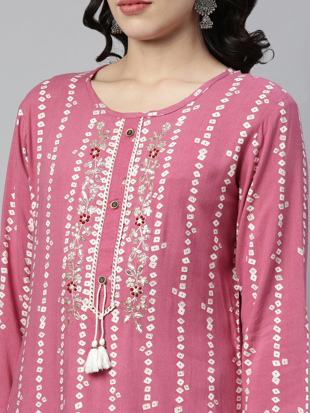 Neerus Onion Color Rayon Fabric Kurta