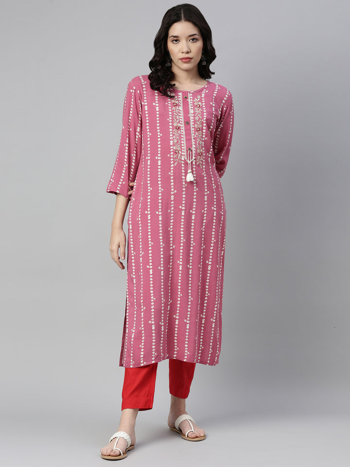 Neerus Onion Color Rayon Fabric Kurta