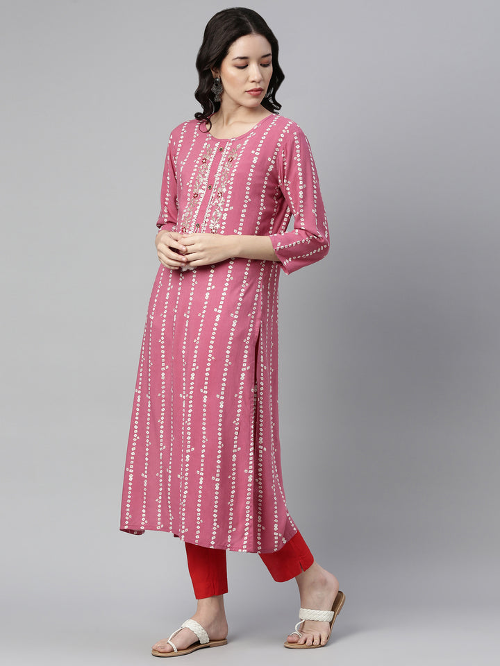 Neerus Onion Color Rayon Fabric Kurta