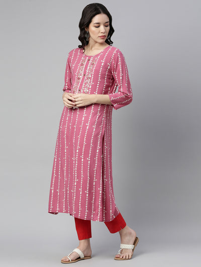 Neeru'S ONION color, RAYON fabric Kurta