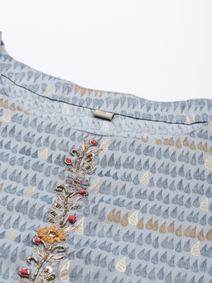 Neerus Blue rayon solid kurti - back view