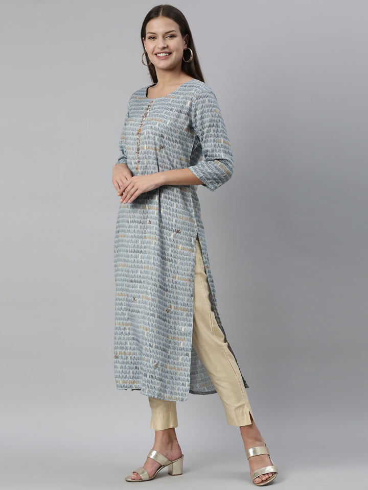 Neerus Blue rayon solid kurti - side view