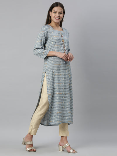 Neeru'S Indigo Color Slub Rayon Fabric Kurta