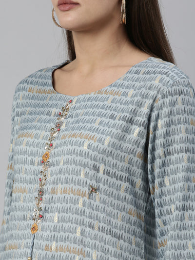 Neeru'S Indigo Color Slub Rayon Fabric Kurta