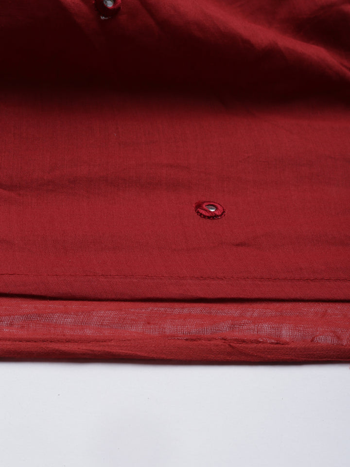 Neerus Maroon cotton embroidered anarkali kurti - detail view 5