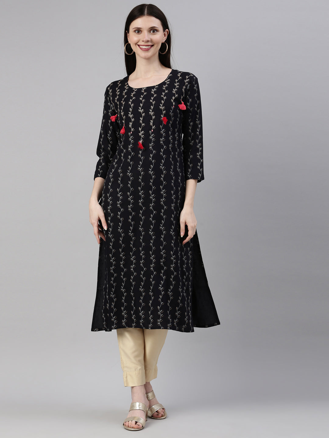 Neerus Blue Rayon Solid Kurta - front view