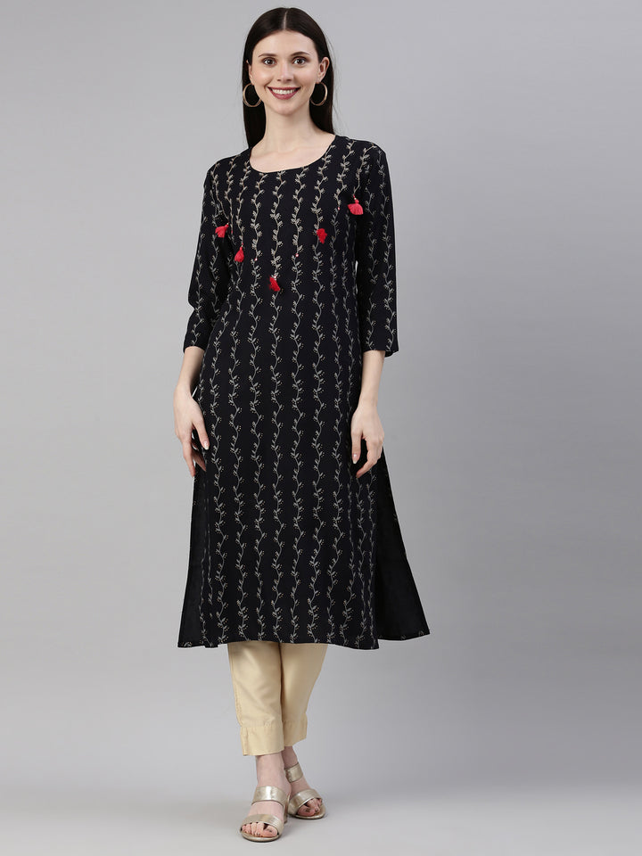 Neerus Blue Rayon Solid Kurta - detail view 5