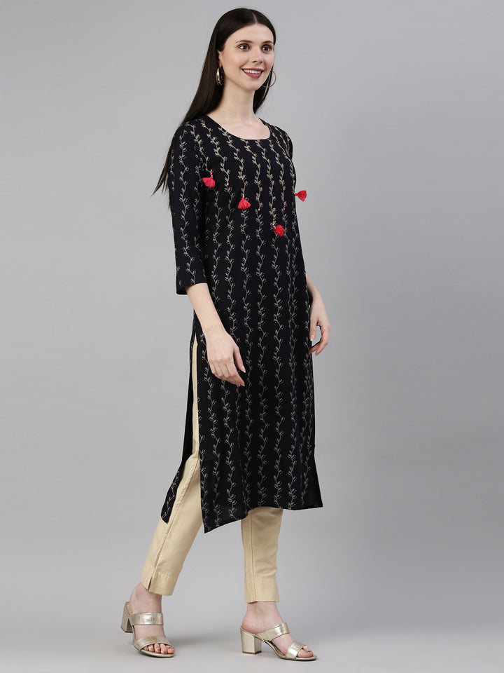 Neerus Blue Rayon Solid Kurta - detail view 1