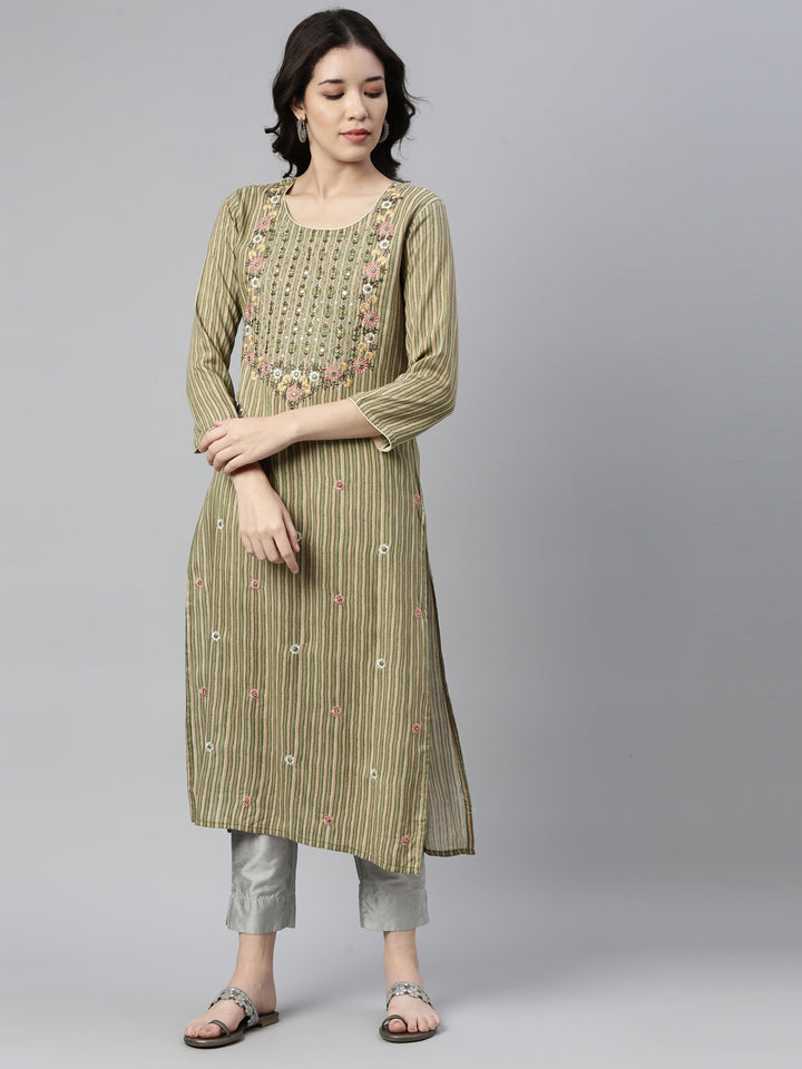 Neerus Green Color Rayon Fabric Kurta