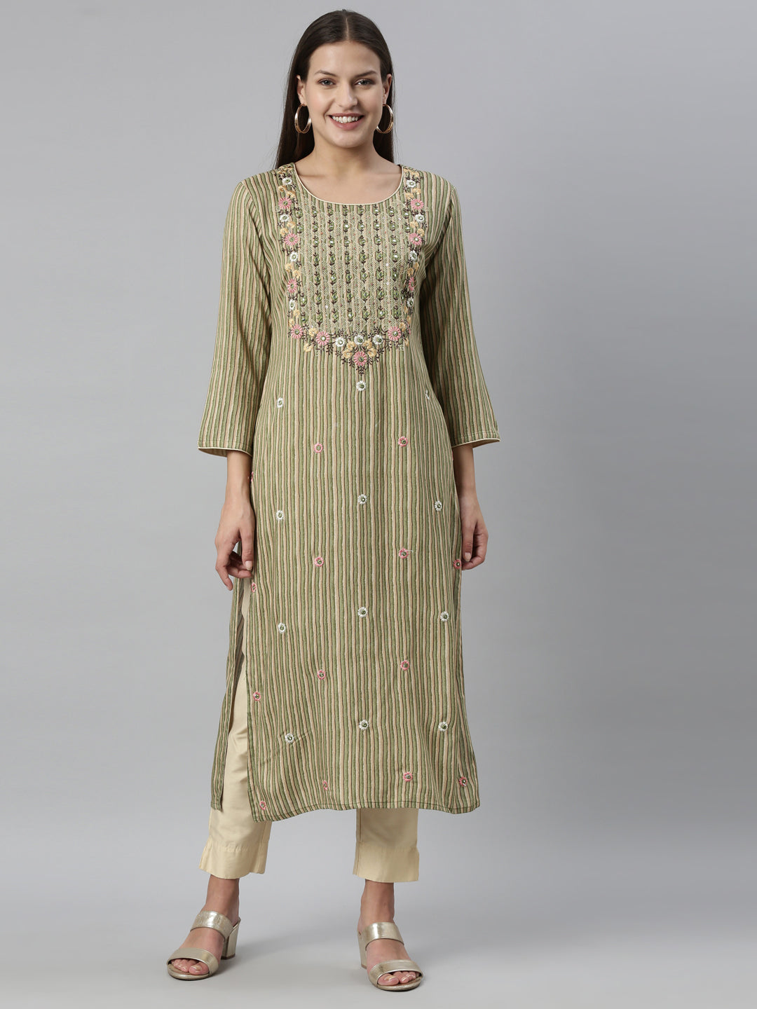 Neerus Green Color Rayon Fabric Kurta