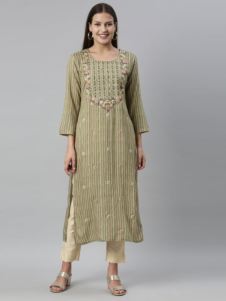 Neerus Green Color Rayon Fabric Kurta