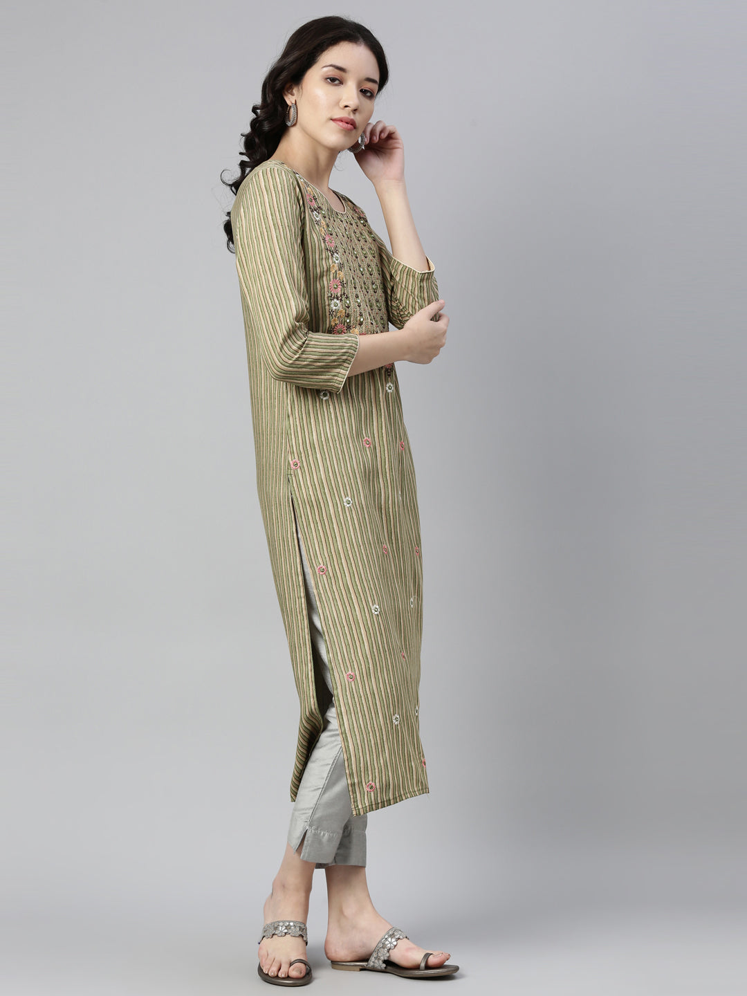 Neerus Green Color Rayon Fabric Kurta