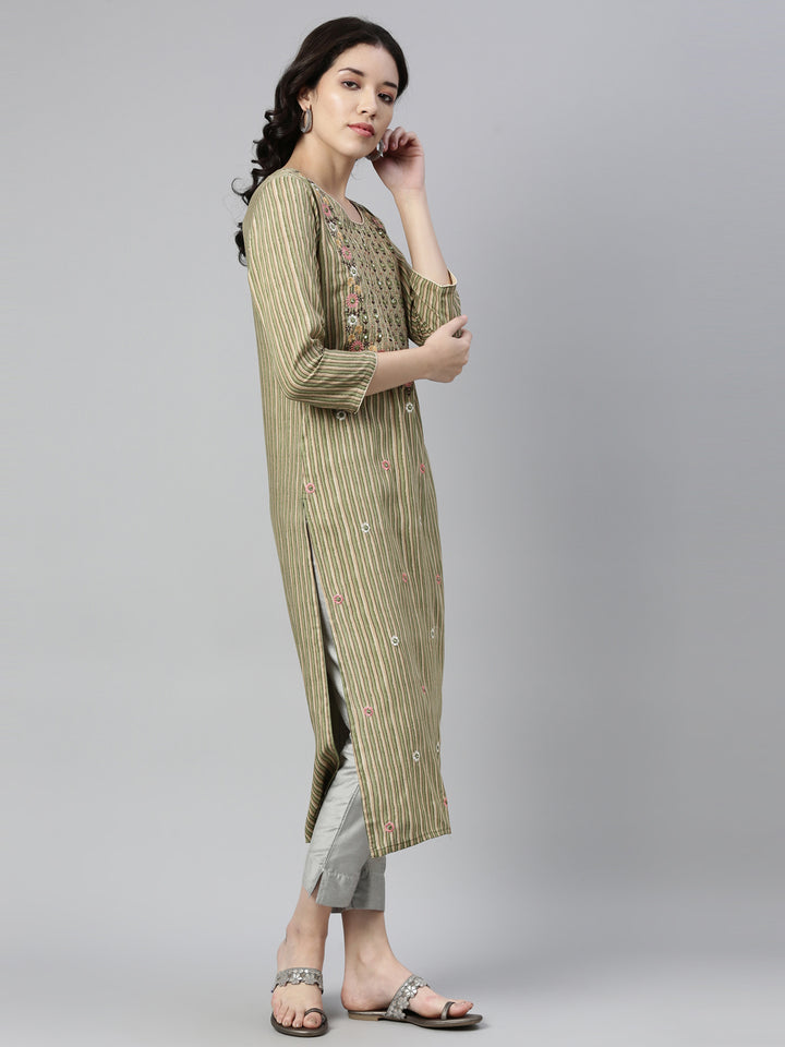 Neerus Green Color Rayon Fabric Kurta