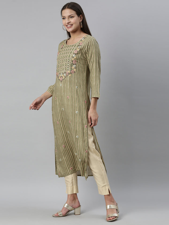 Neerus Green Color Rayon Fabric Kurta