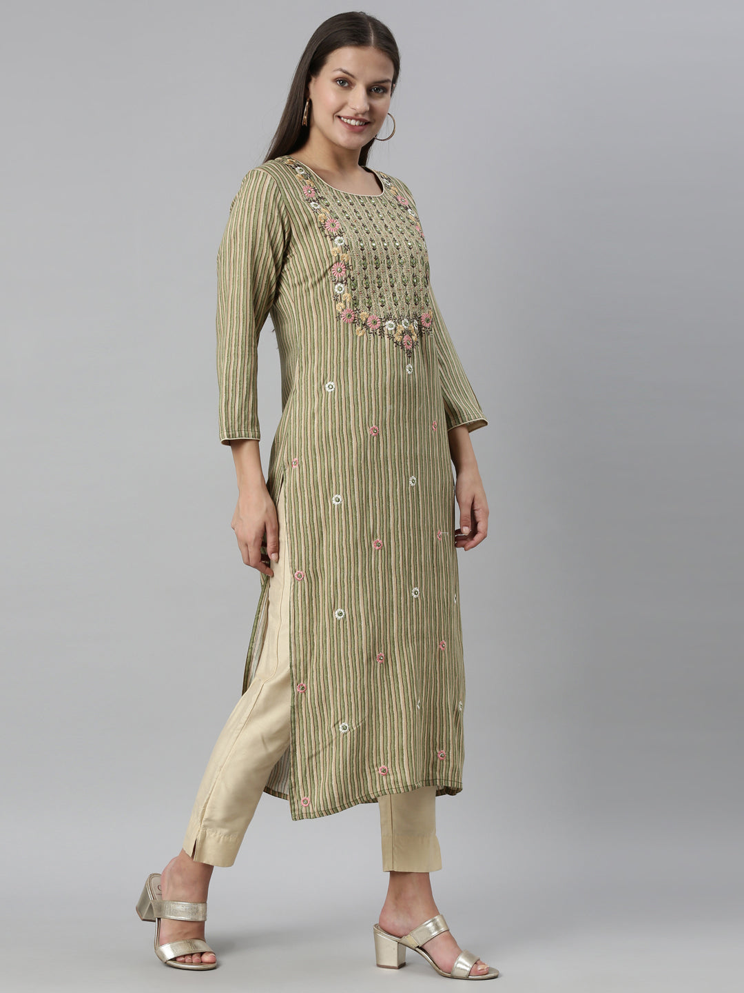 Neerus Green Color Rayon Fabric Kurta