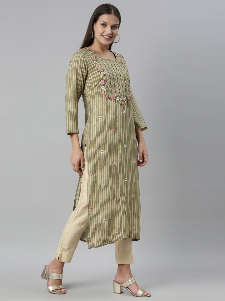 Neerus Green Color Rayon Fabric Kurta
