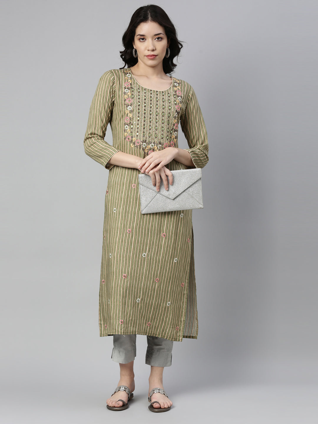 Neerus Green Color Rayon Fabric Kurta