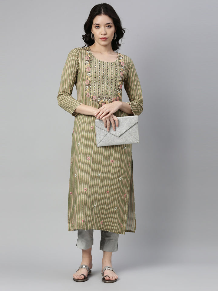 Neerus Green Color Rayon Fabric Kurta