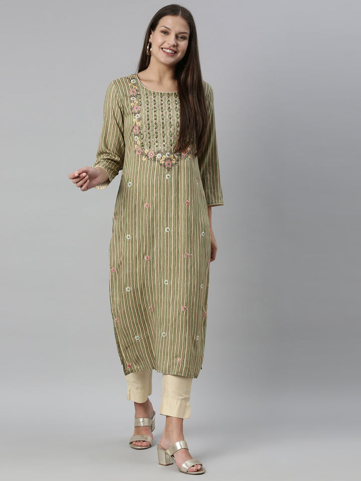 Neerus Green Color Rayon Fabric Kurta