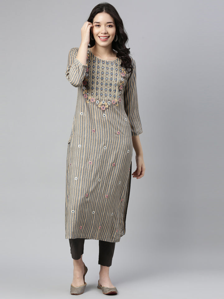 Neerus Grey Color Rayon Fabric Kurta