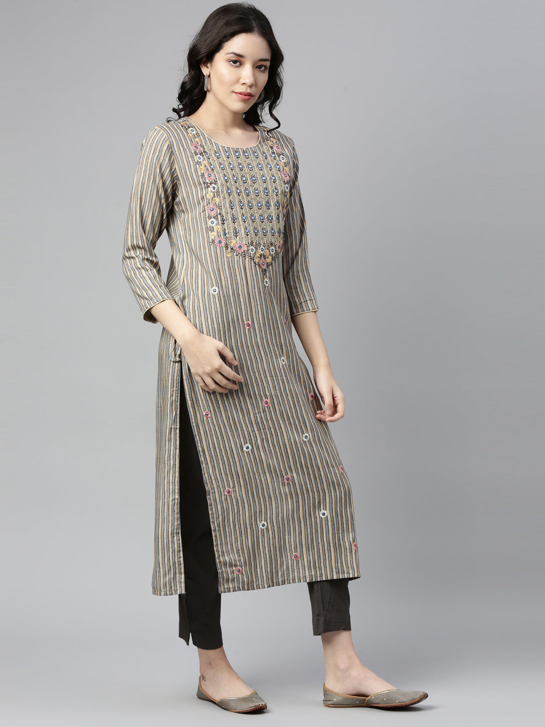 Neerus Grey Color Rayon Fabric Kurta