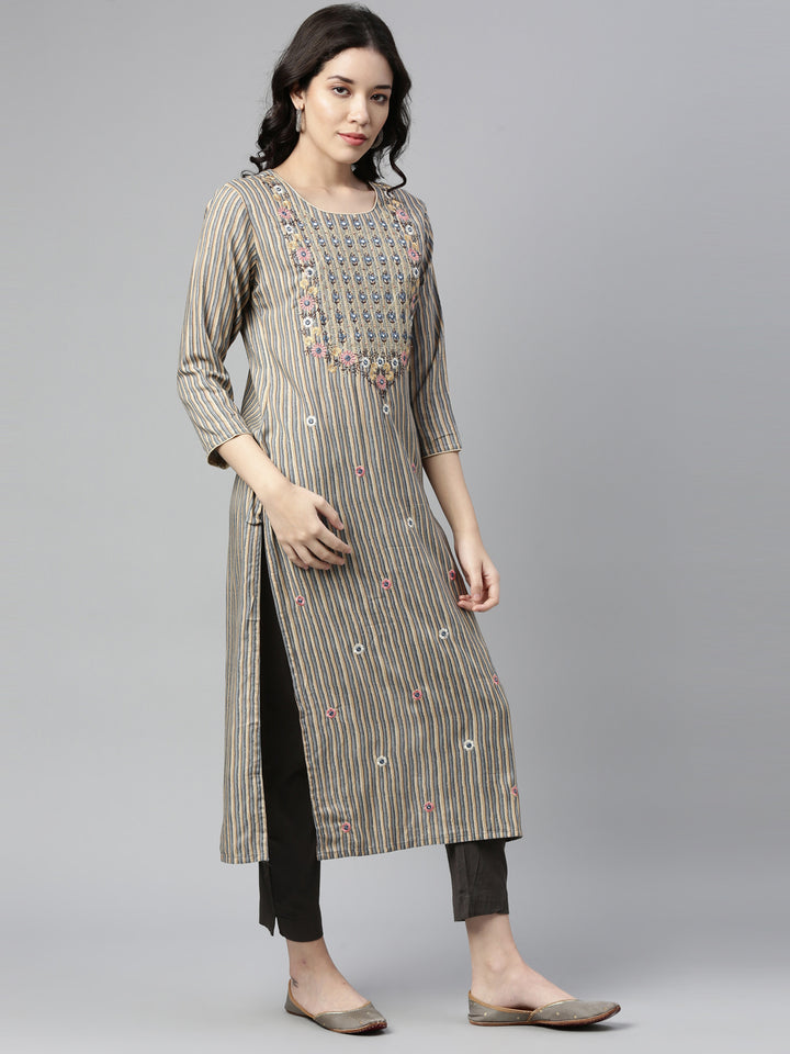Neerus Grey Color Rayon Fabric Kurta