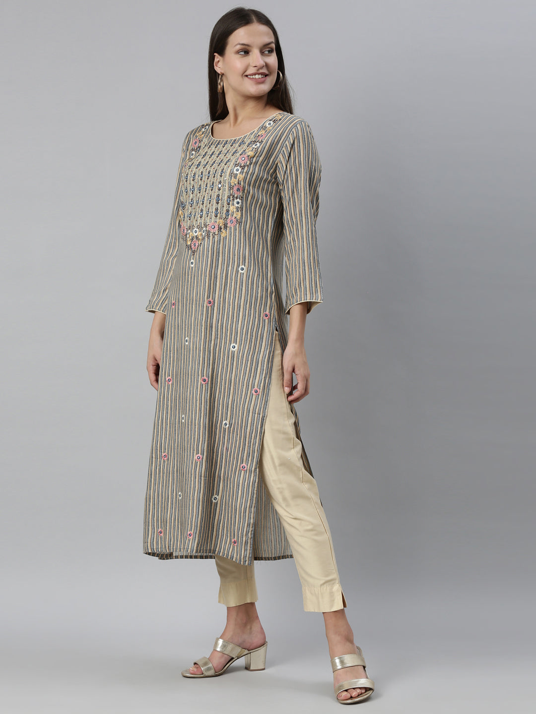 Neerus Grey Color Rayon Fabric Kurta
