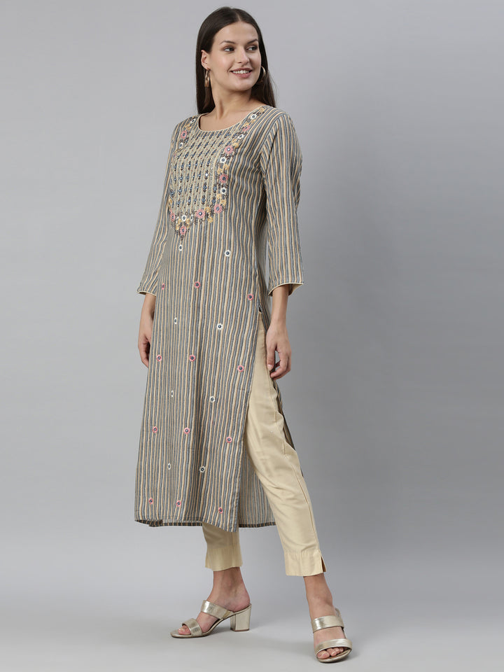 Neerus Grey Color Rayon Fabric Kurta