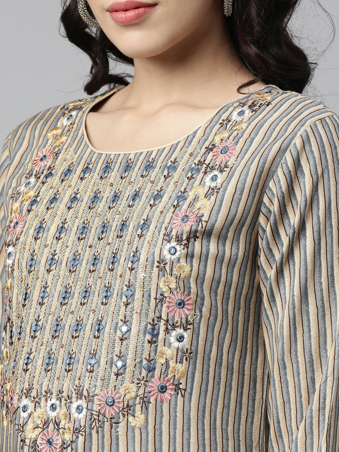 Neerus Grey Color Rayon Fabric Kurta