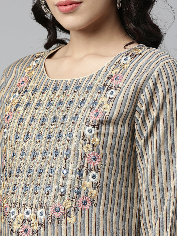 Neerus Grey Color Rayon Fabric Kurta