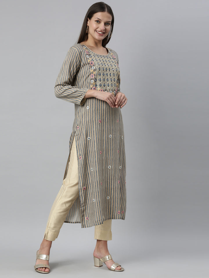 Neerus Grey Color Rayon Fabric Kurta