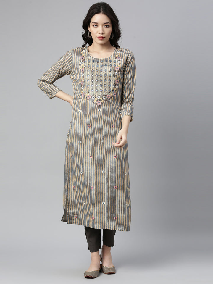 Neerus Grey Color Rayon Fabric Kurta