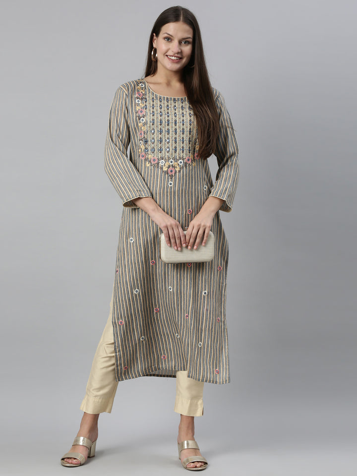 Neerus Grey Color Rayon Fabric Kurta