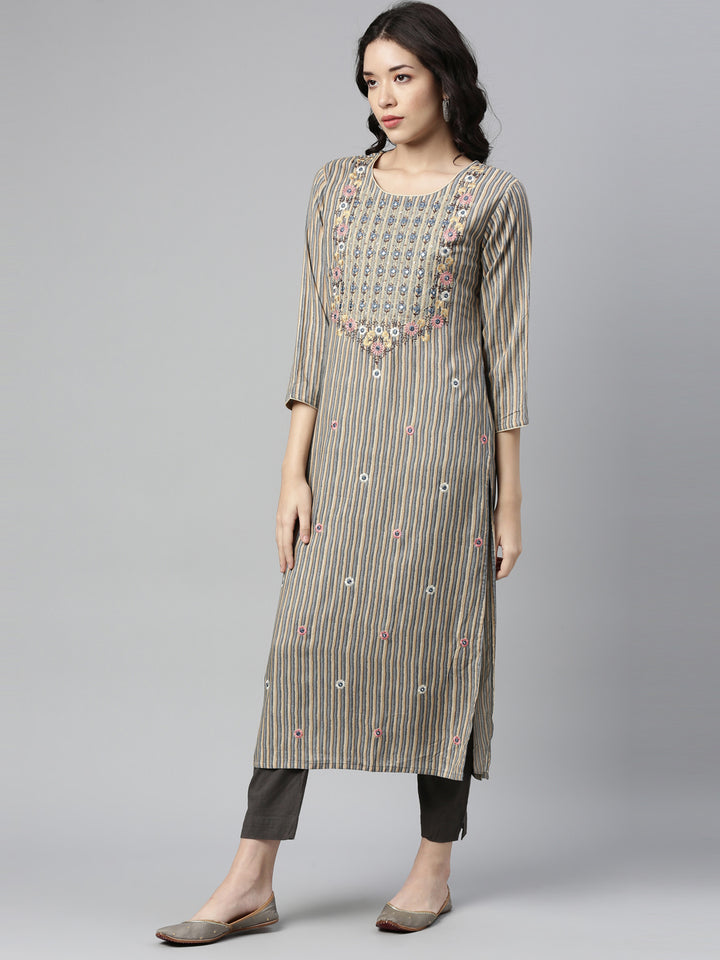 Neerus Grey Color Rayon Fabric Kurta