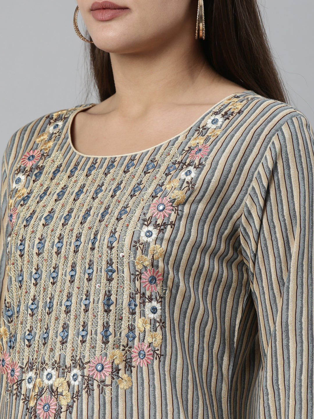 Neerus Grey Color Rayon Fabric Kurta