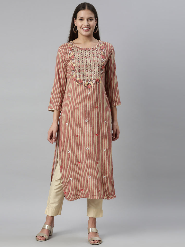Neerus Orange rayon solid kurti - detail view 6