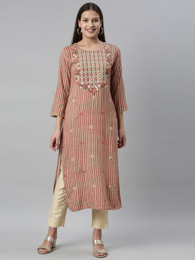 Neeru'S Rust Color Rayon Fabric Kurta