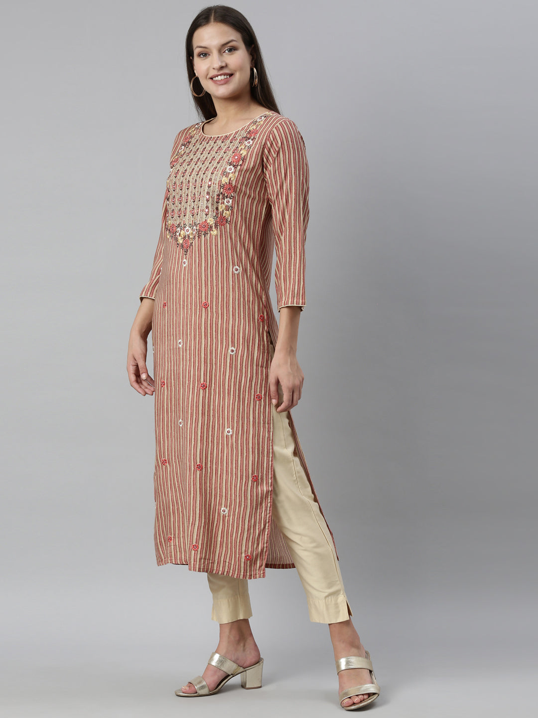 Neeru'S Rust Color Rayon Fabric Kurta