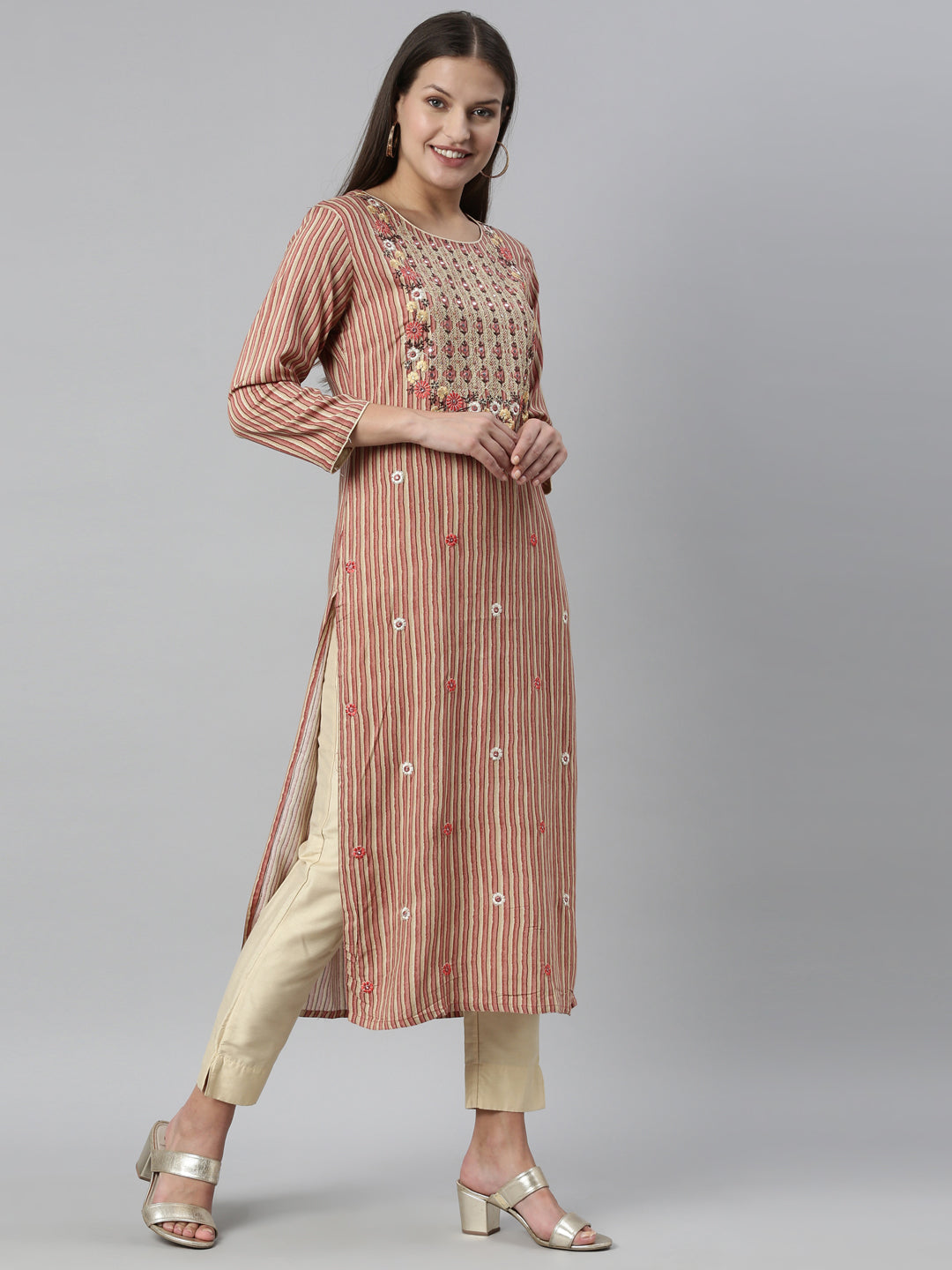 Neeru'S Rust Color Rayon Fabric Kurta