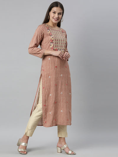 Neeru'S Rust Color Rayon Fabric Kurta
