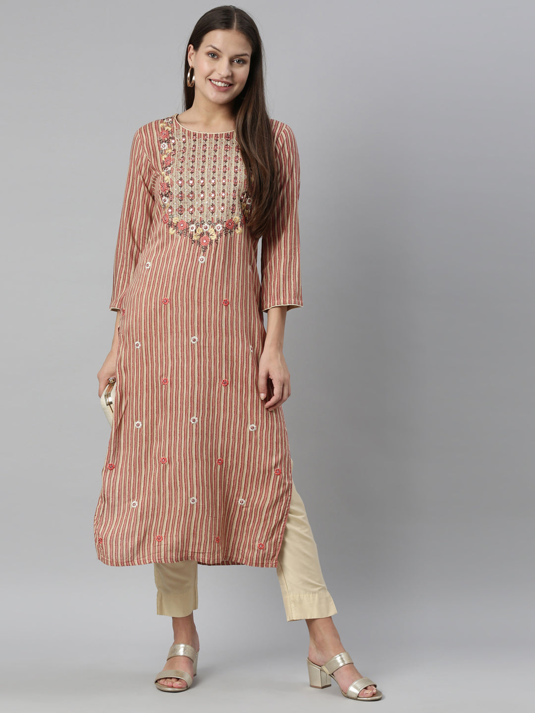 Neeru'S Rust Color Rayon Fabric Kurta