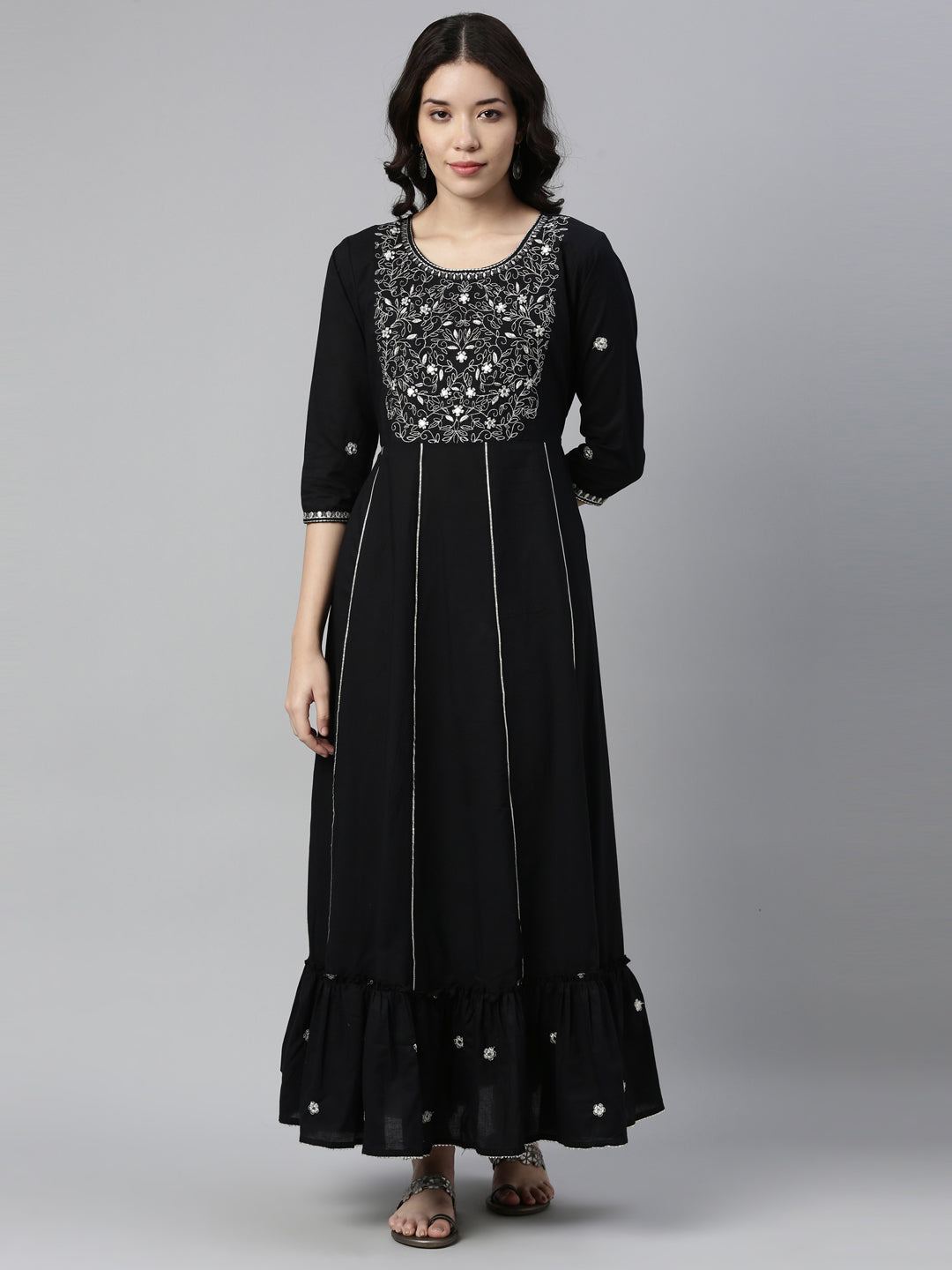 Neerus Black Color Cotton Fabric Kurta