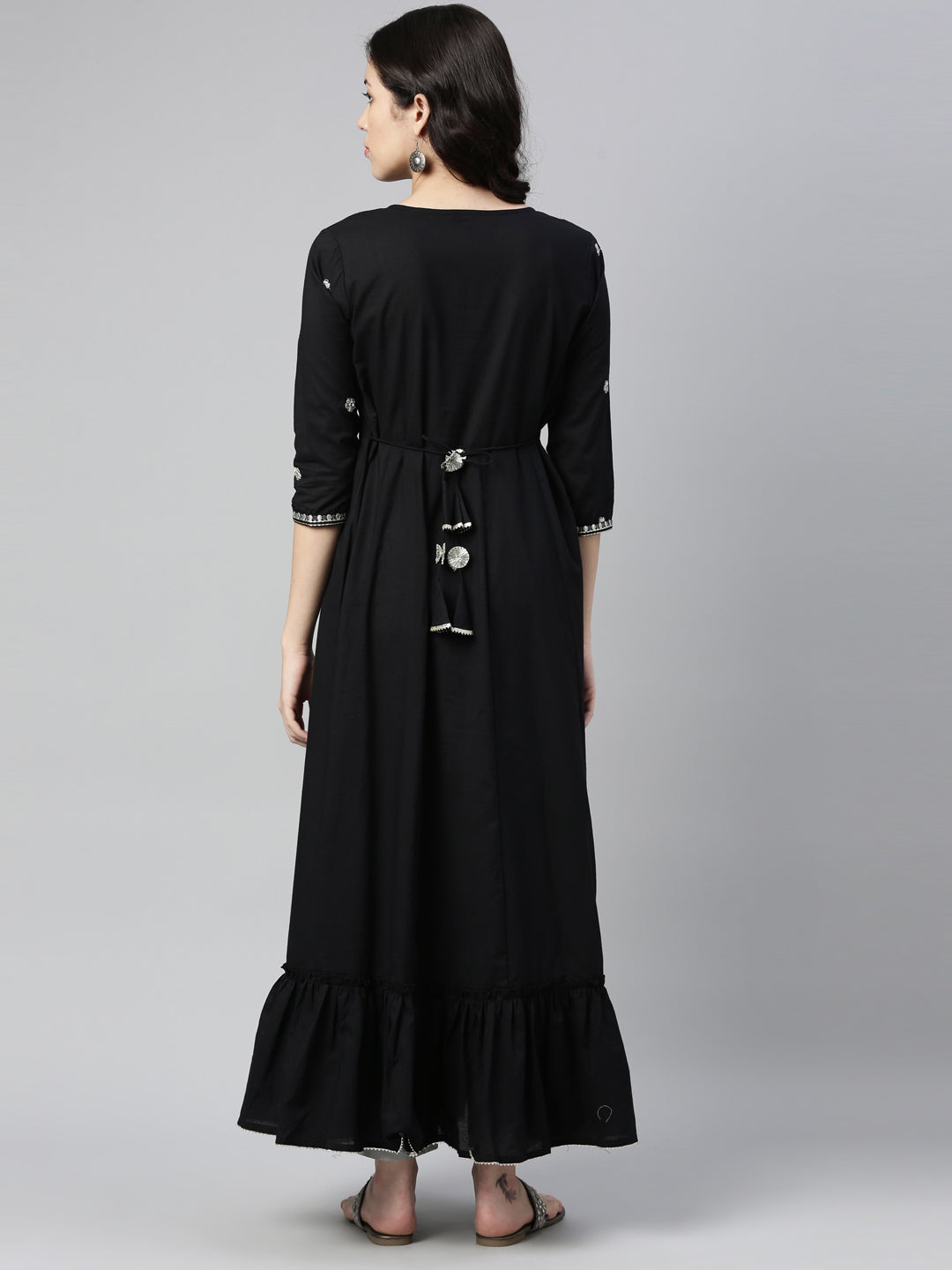 Neerus Black Color Cotton Fabric Kurta