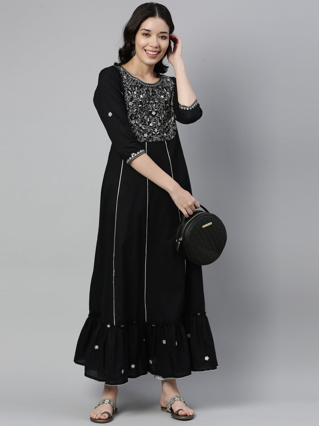 Neerus Black Color Cotton Fabric Kurta