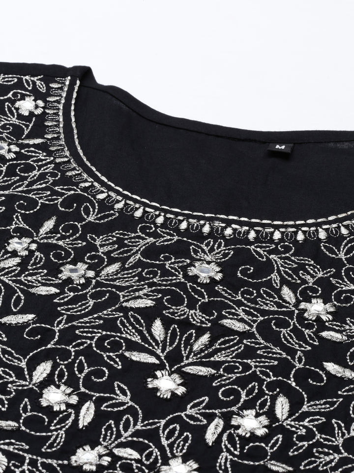 Neerus Black Color Cotton Fabric Kurta