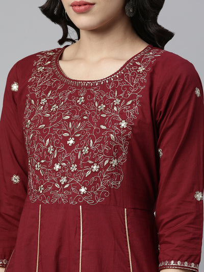 Neeru's Maroon Color Cotton Fabric Kurta