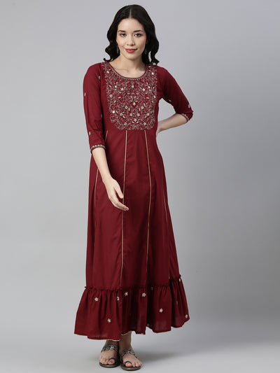 Neeru's Maroon Color Cotton Fabric Kurta